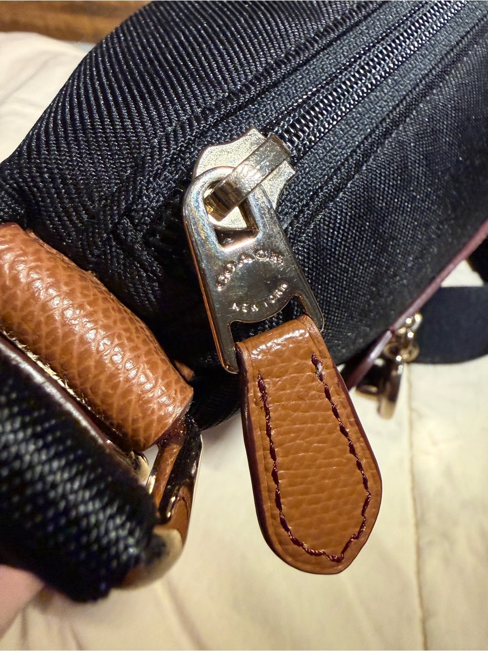 Coach Black Crossbody with Tan Leather Trim and Gold Hardware - Picture 6 of 10